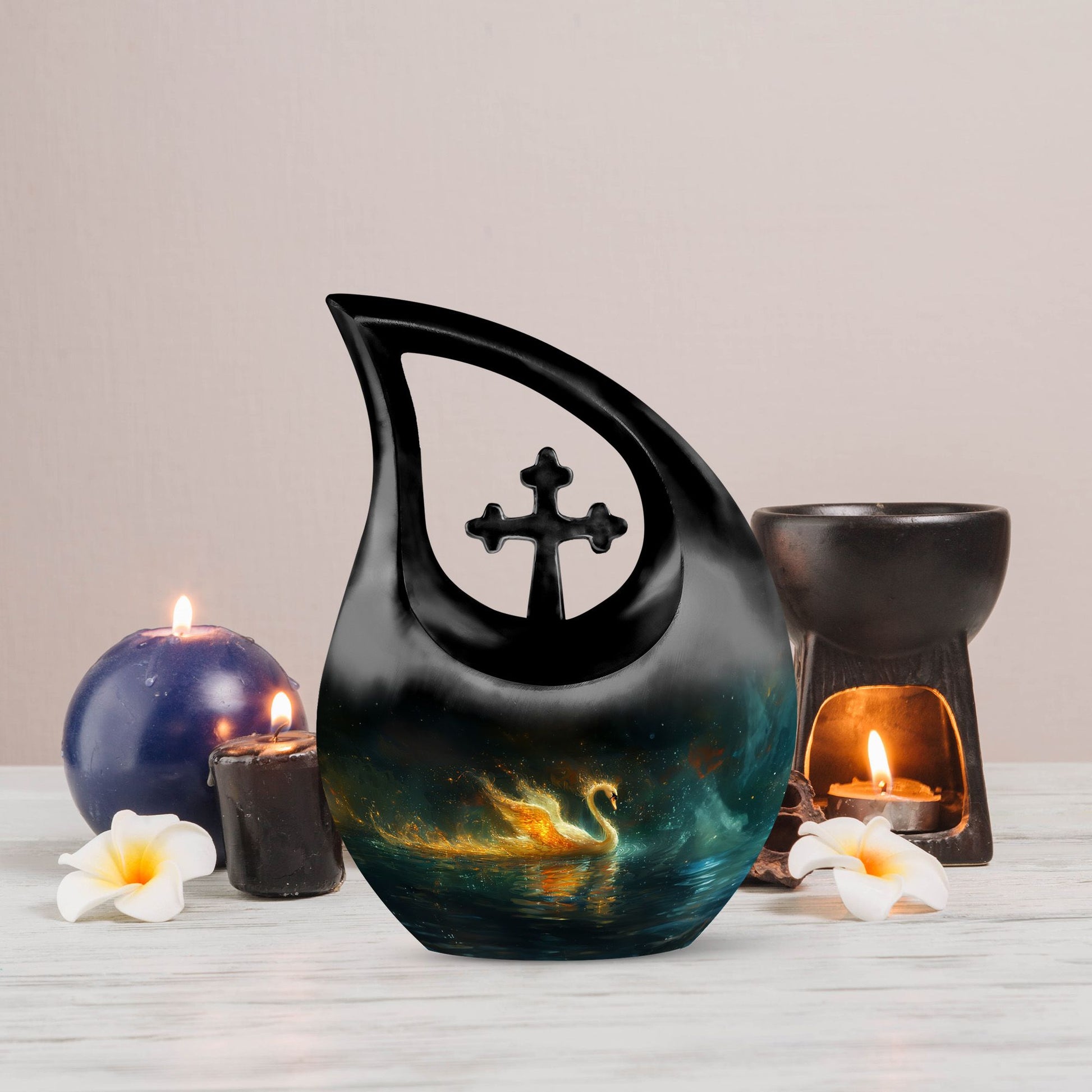 Cosmic Fire Swan Urn 