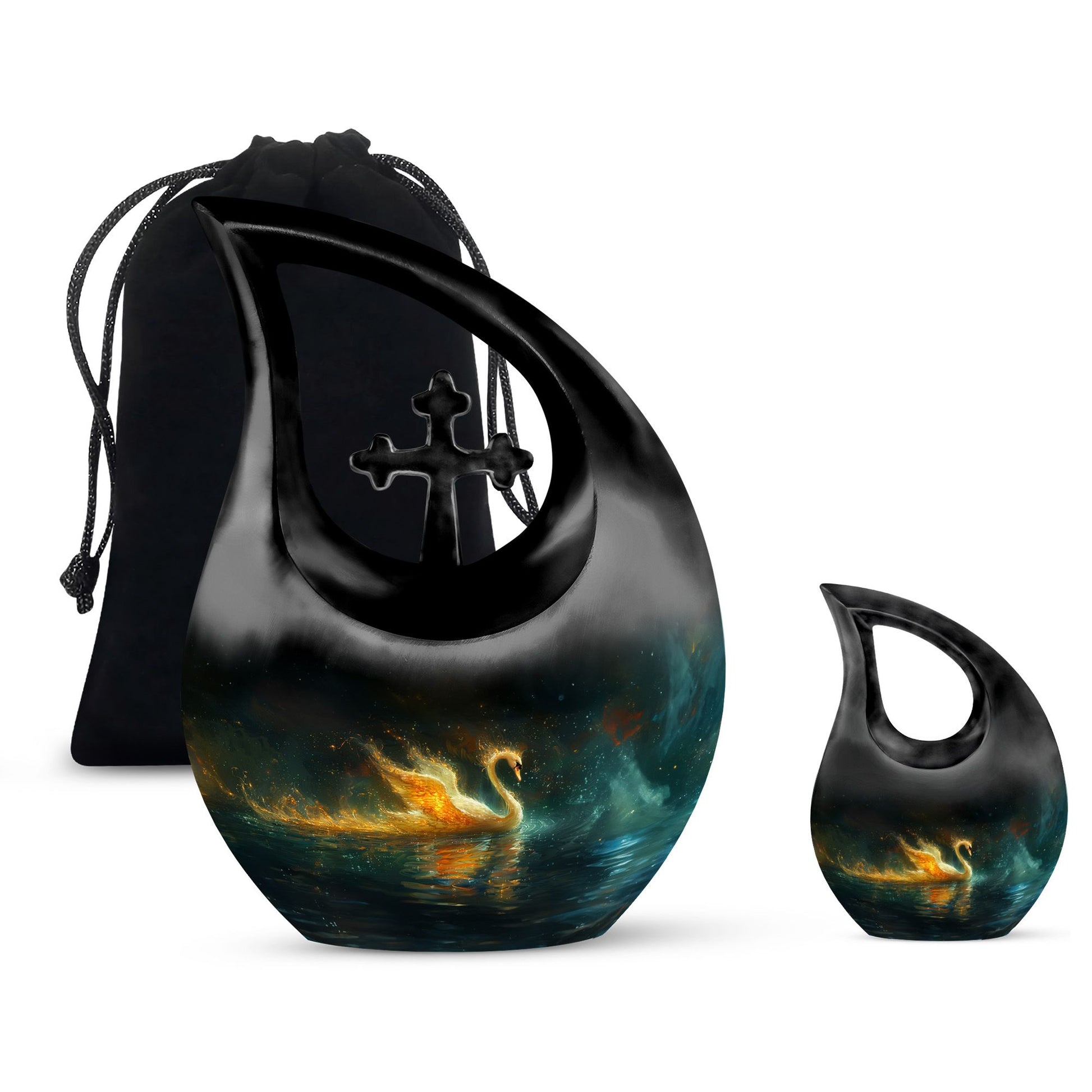 Cosmic Fire Swan Urn 