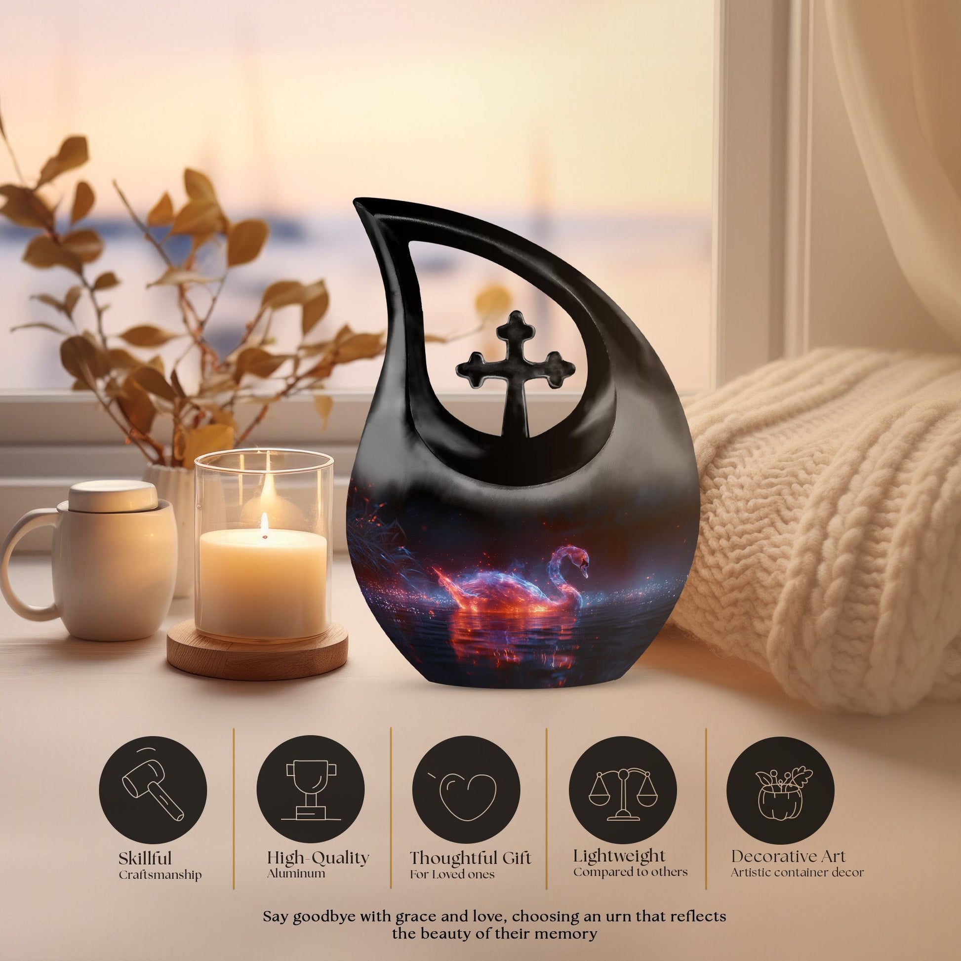 10-inch Ethereal Swan Embers Urn