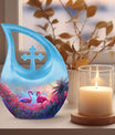 10 inch Cross Drop Mystical Flamingo Twilight Urn,