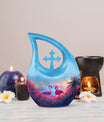 10 inch Cross Drop Mystical Flamingo Twilight Urn,