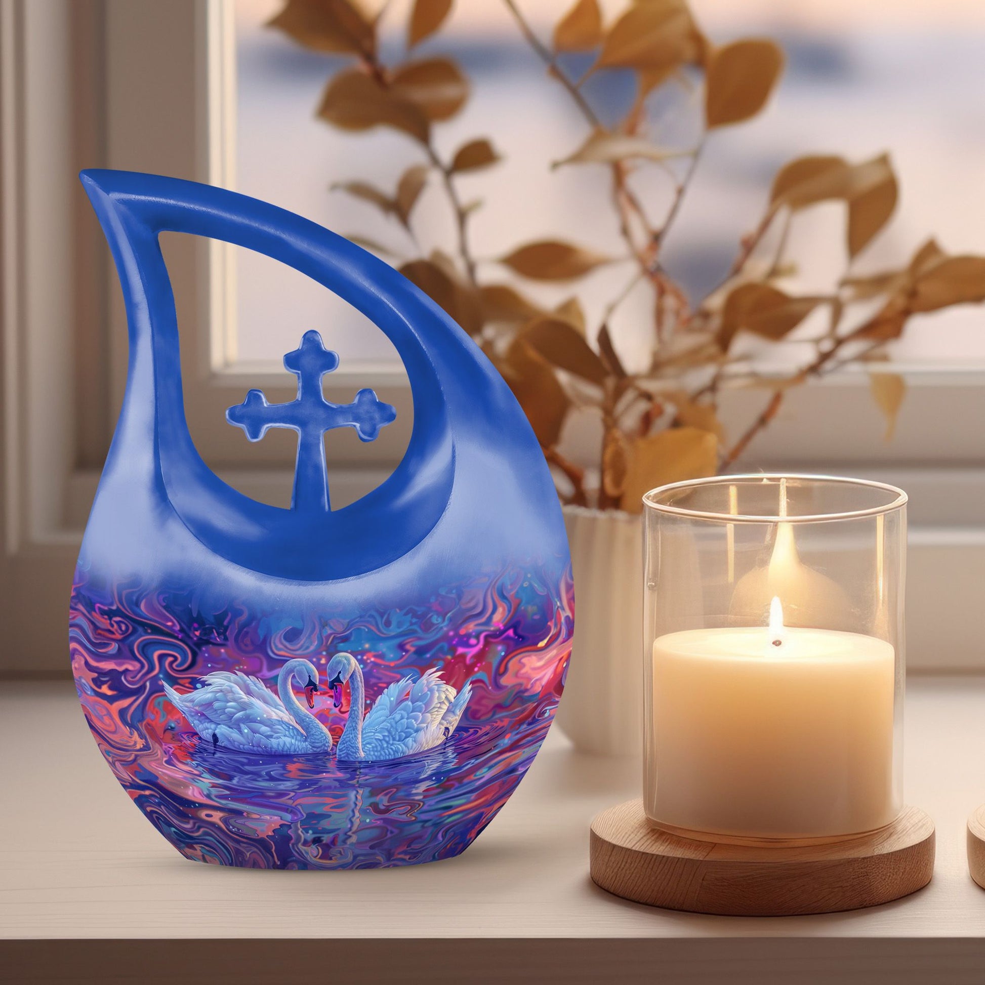 10-inch Surreal Swan Reflections Urn