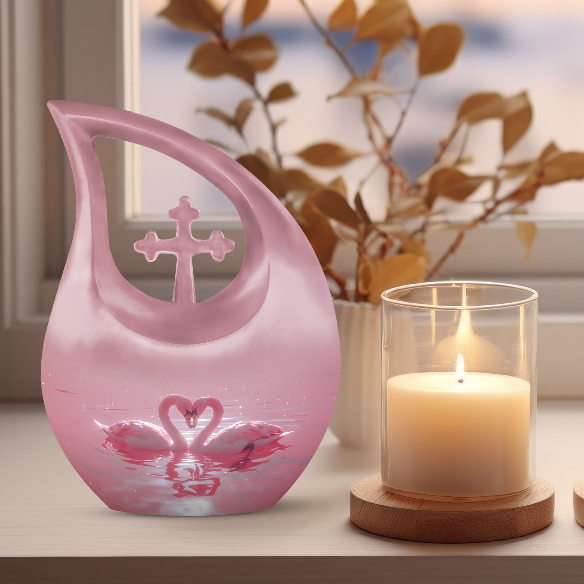 10-inch Romantic Swan Reflections Urn