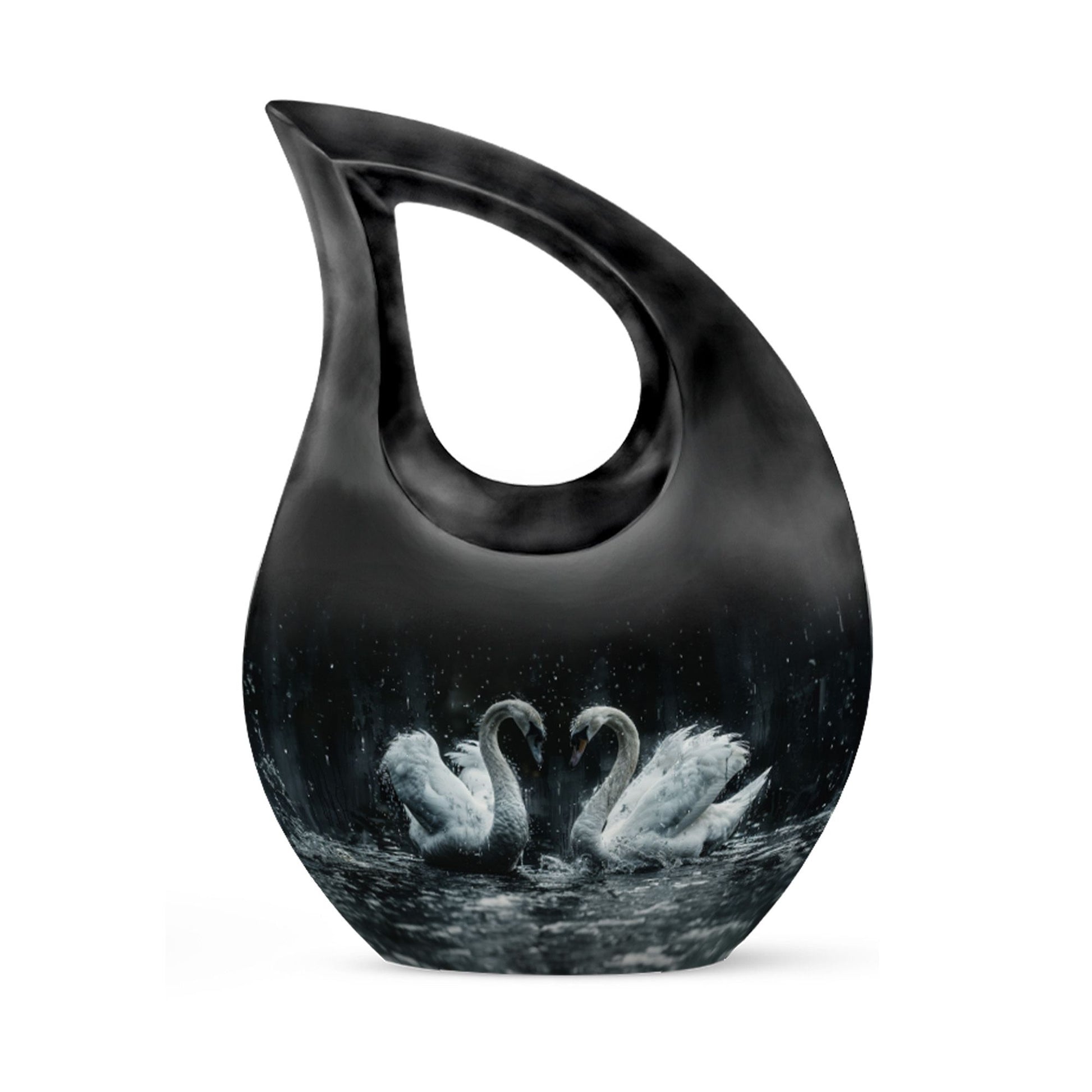 10-inch Monochrome Swan Urn with Cross Drop design 