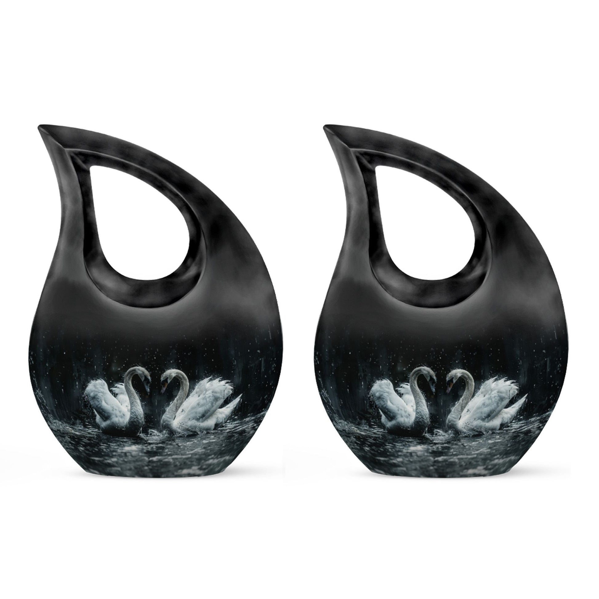 10-inch Monochrome Swan Urn with Cross Drop design 