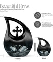 10-inch Monochrome Swan Urn with Cross Drop design 