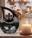 10-inch Monochrome Swan Urn with Cross Drop design 