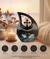 10-inch Monochrome Swan Urn with Cross Drop design 