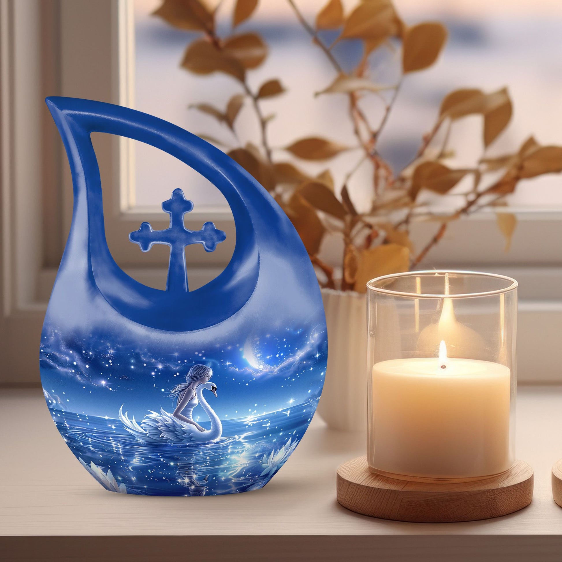 10-Inch Celestial Swan Dreamscape Urn for brothers ashes,