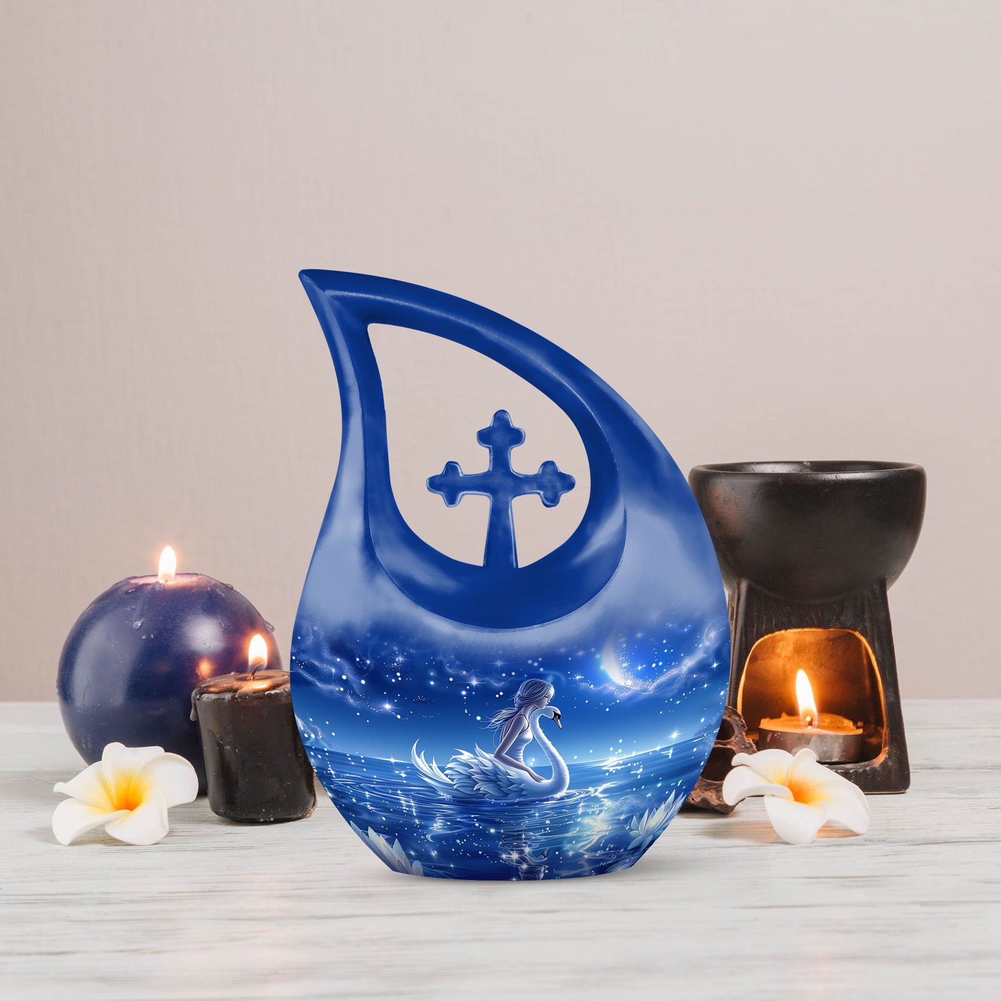 10-Inch Celestial Swan Dreamscape Urn for brothers ashes,