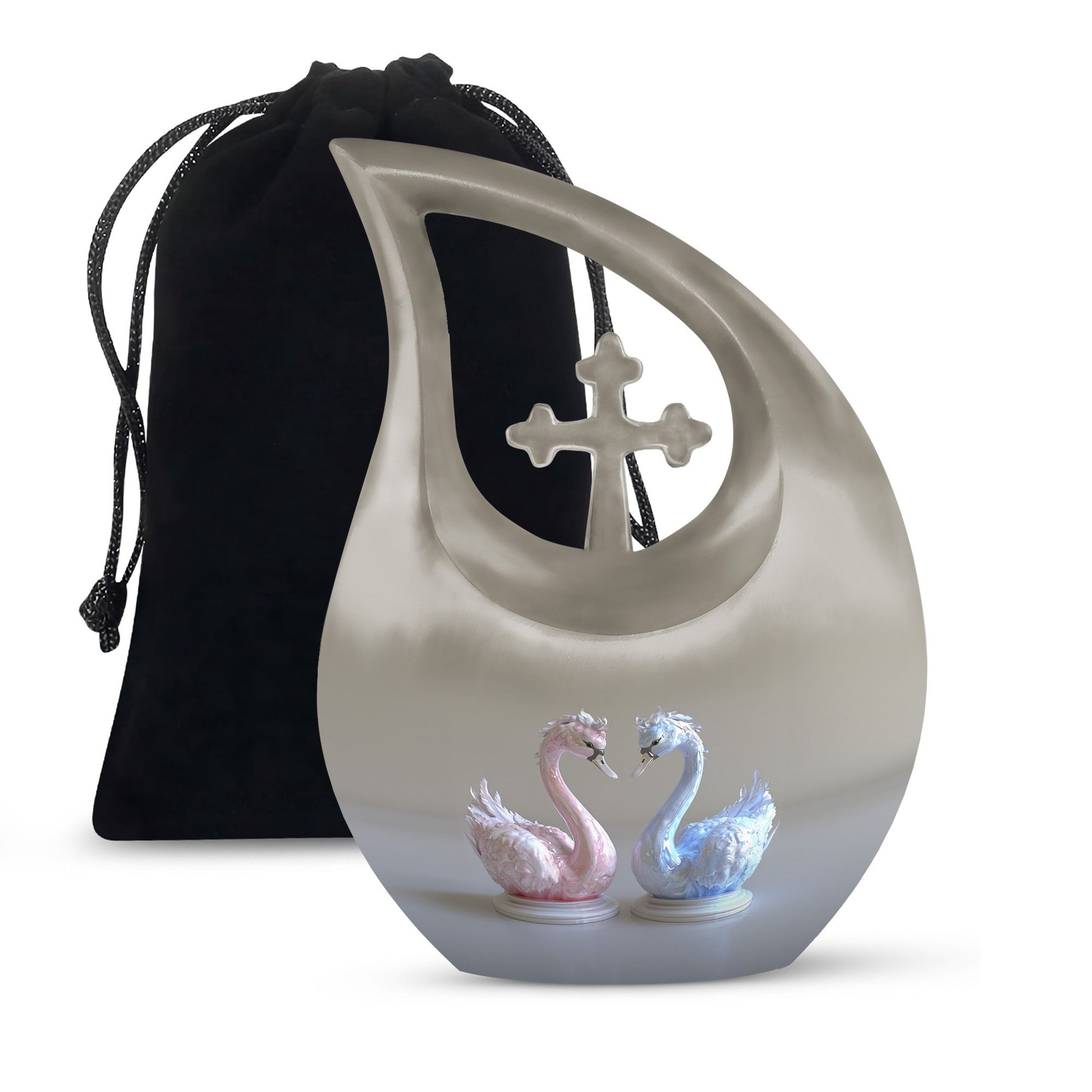 10-Inch Iridescent Swan Duo Memorial Urn 