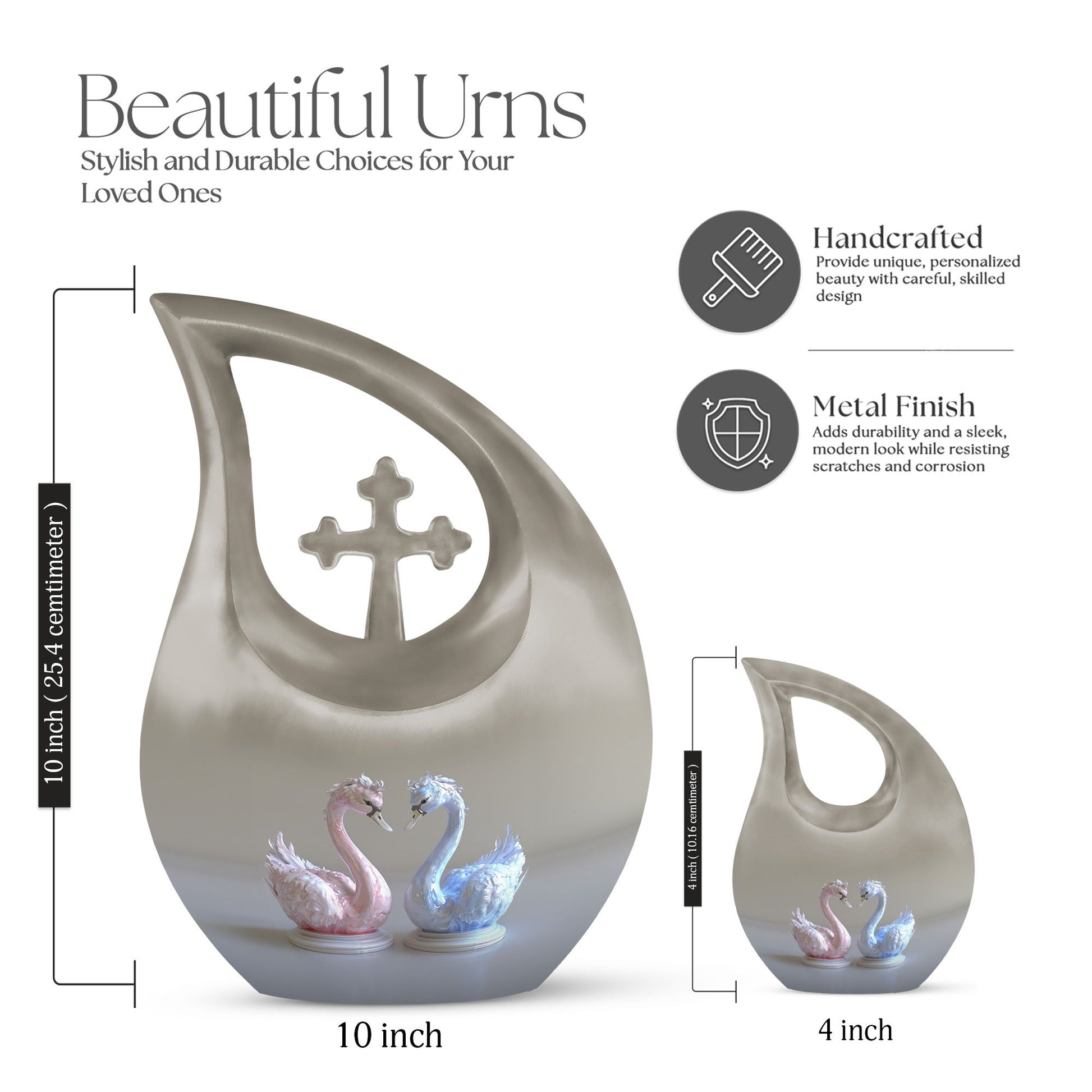 10-Inch Iridescent Swan Duo Memorial Urn 