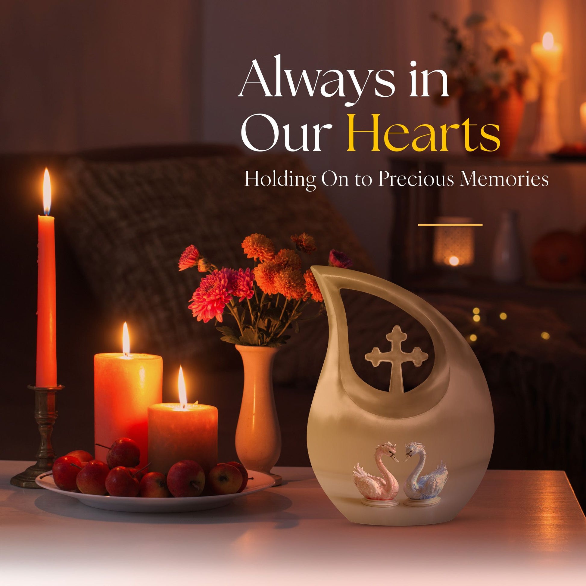 10-Inch Iridescent Swan Duo Memorial Urn 