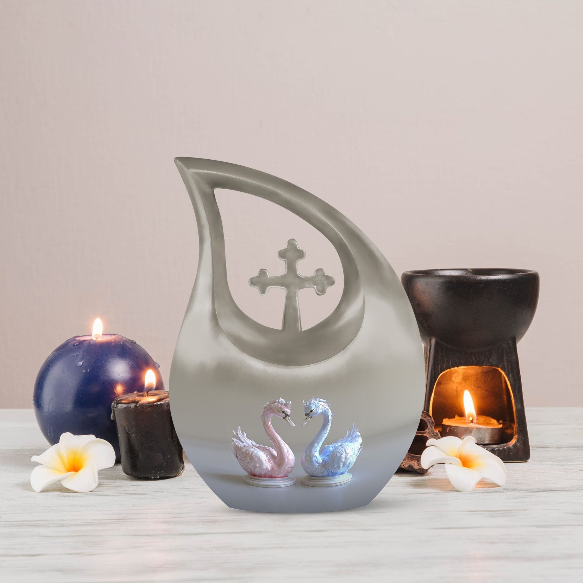 10-Inch Iridescent Swan Duo Memorial Urn 