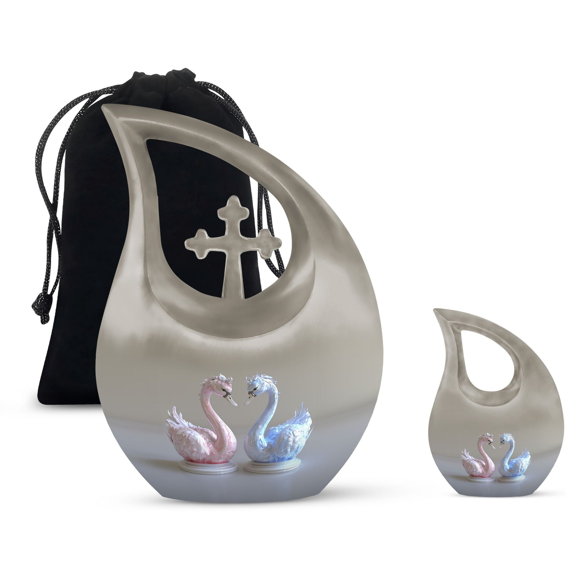 10-Inch Iridescent Swan Duo Memorial Urn 