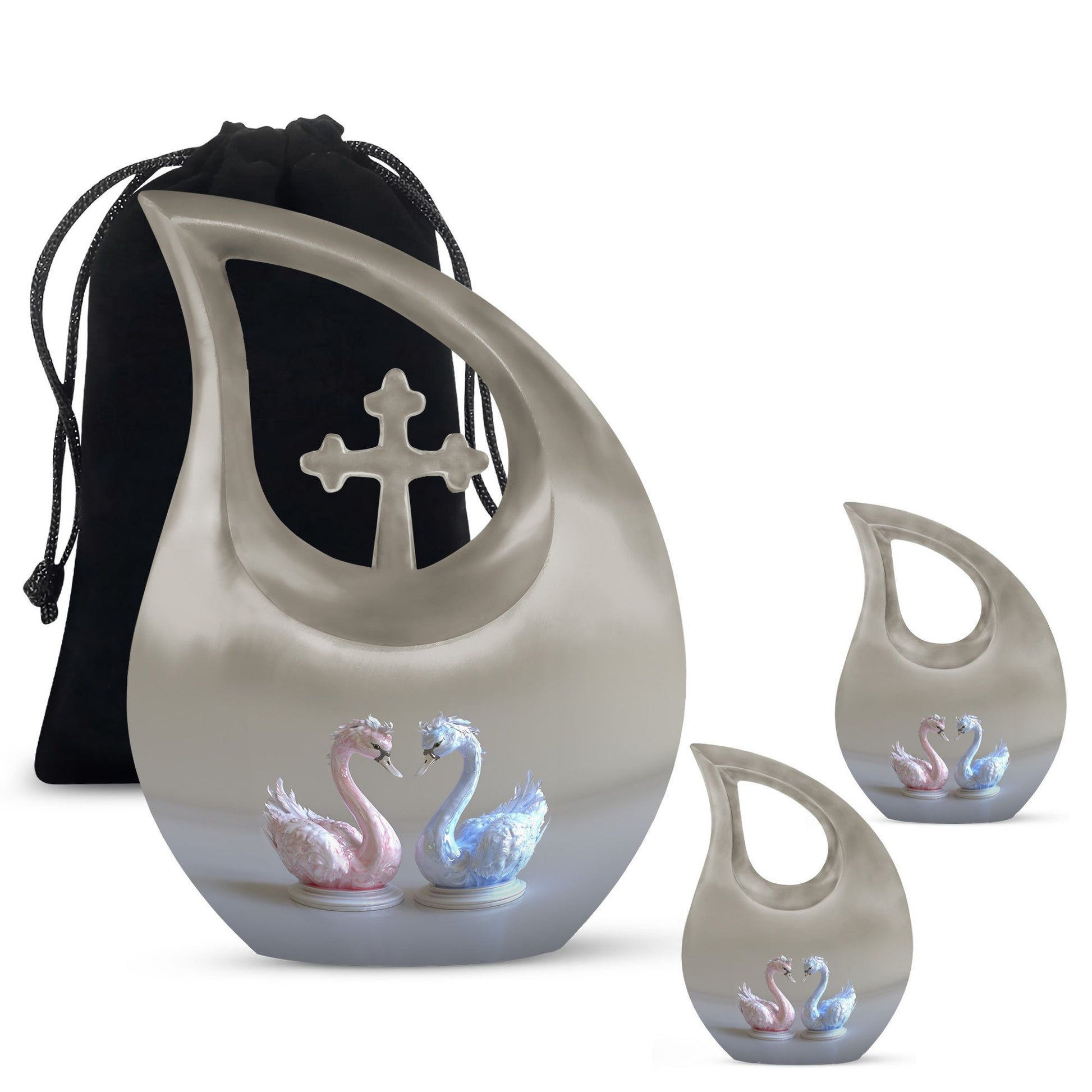 10-Inch Iridescent Swan Duo Memorial Urn 