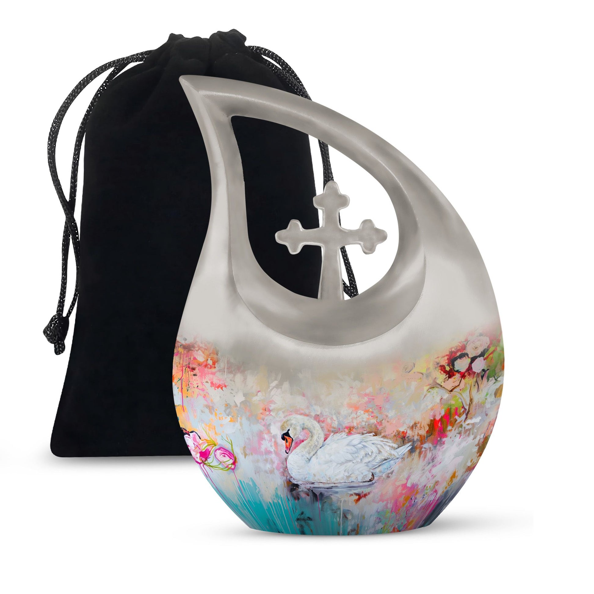 Vibrant Swan Elegance Urn in Cross Drop 