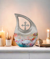 Vibrant Swan Elegance Urn in Cross Drop 