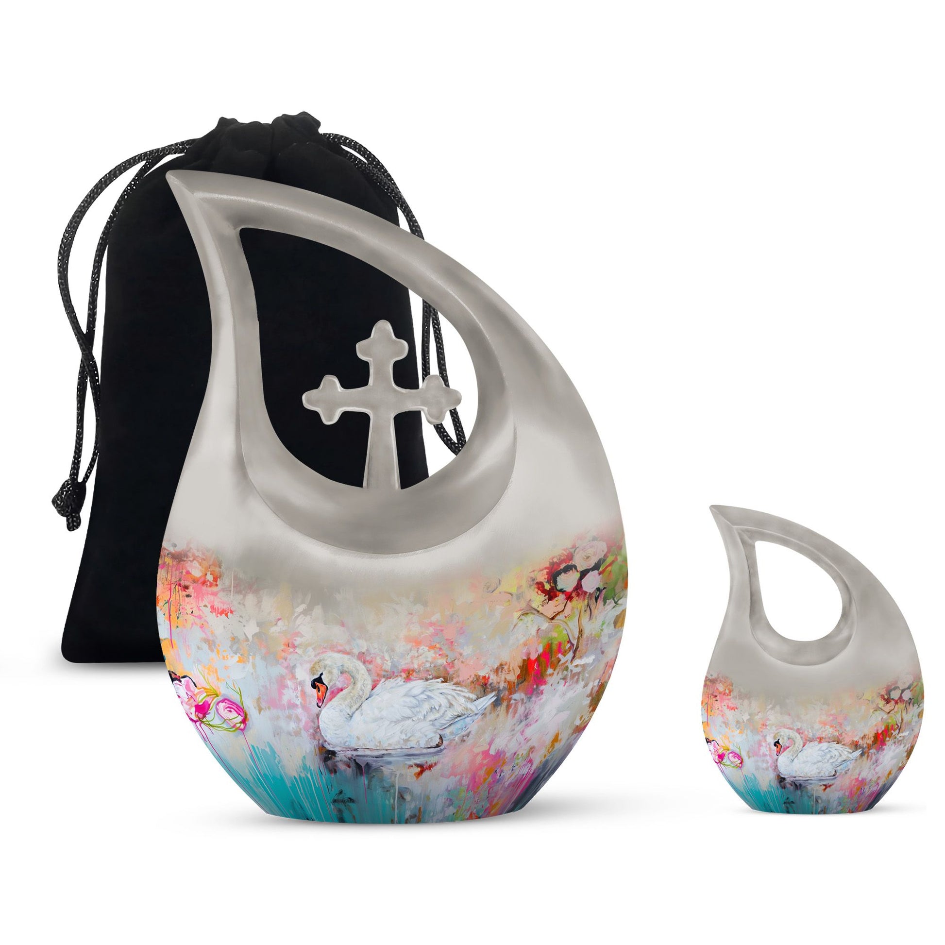 Vibrant Swan Elegance Urn in Cross Drop 