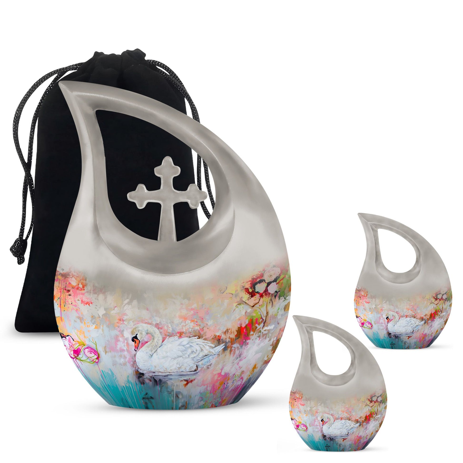 Vibrant Swan Elegance Urn in Cross Drop 