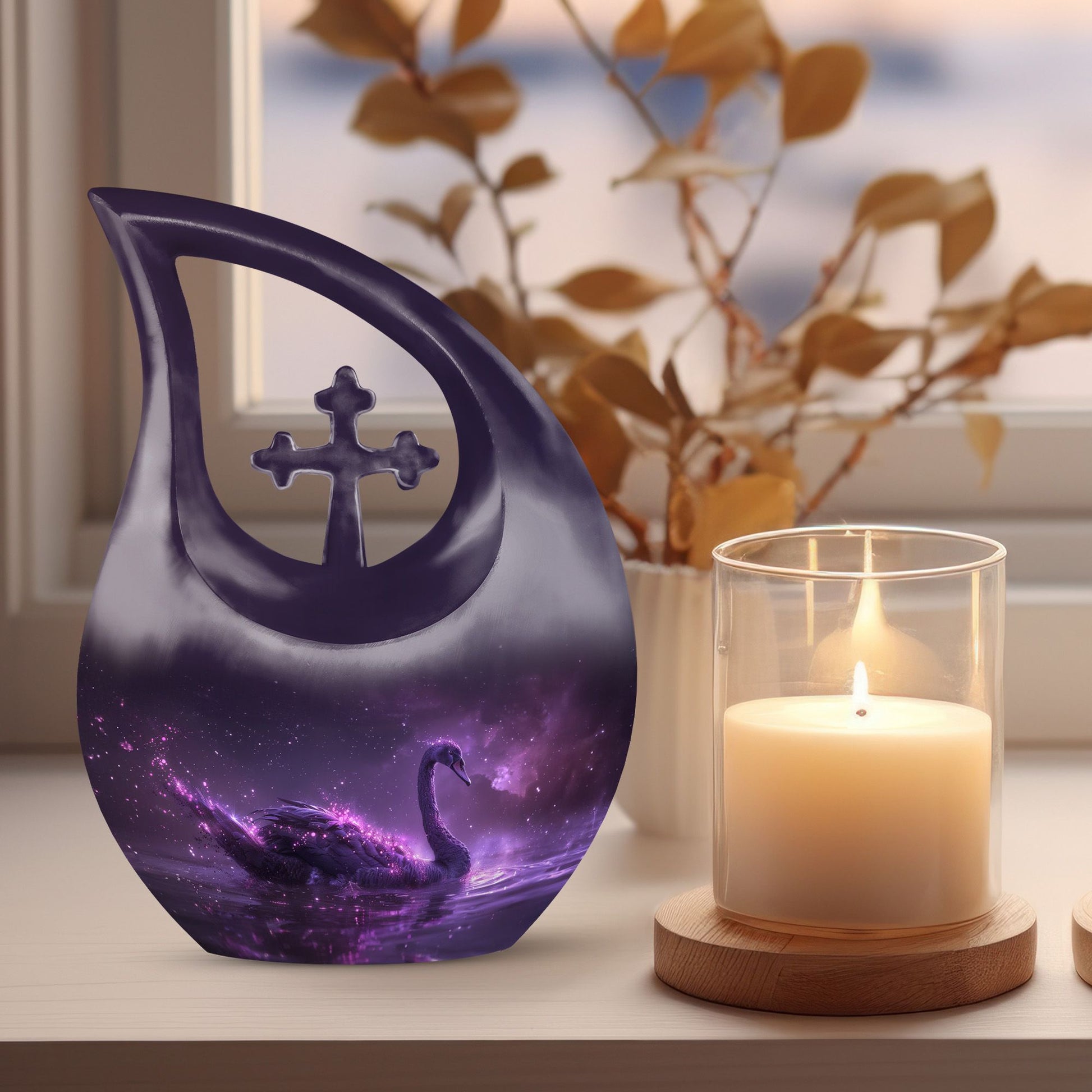 Medium-sized Nebula Swan Elegance Urn with Cross 