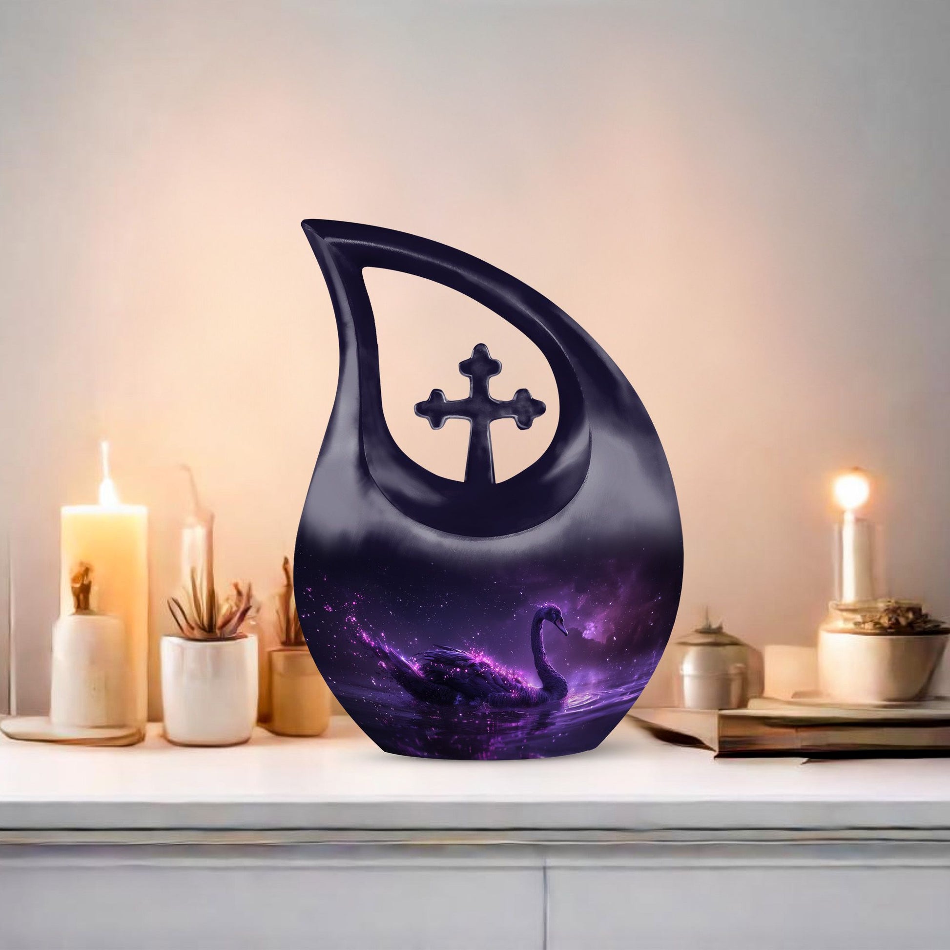 Medium-sized Nebula Swan Elegance Urn with Cross 