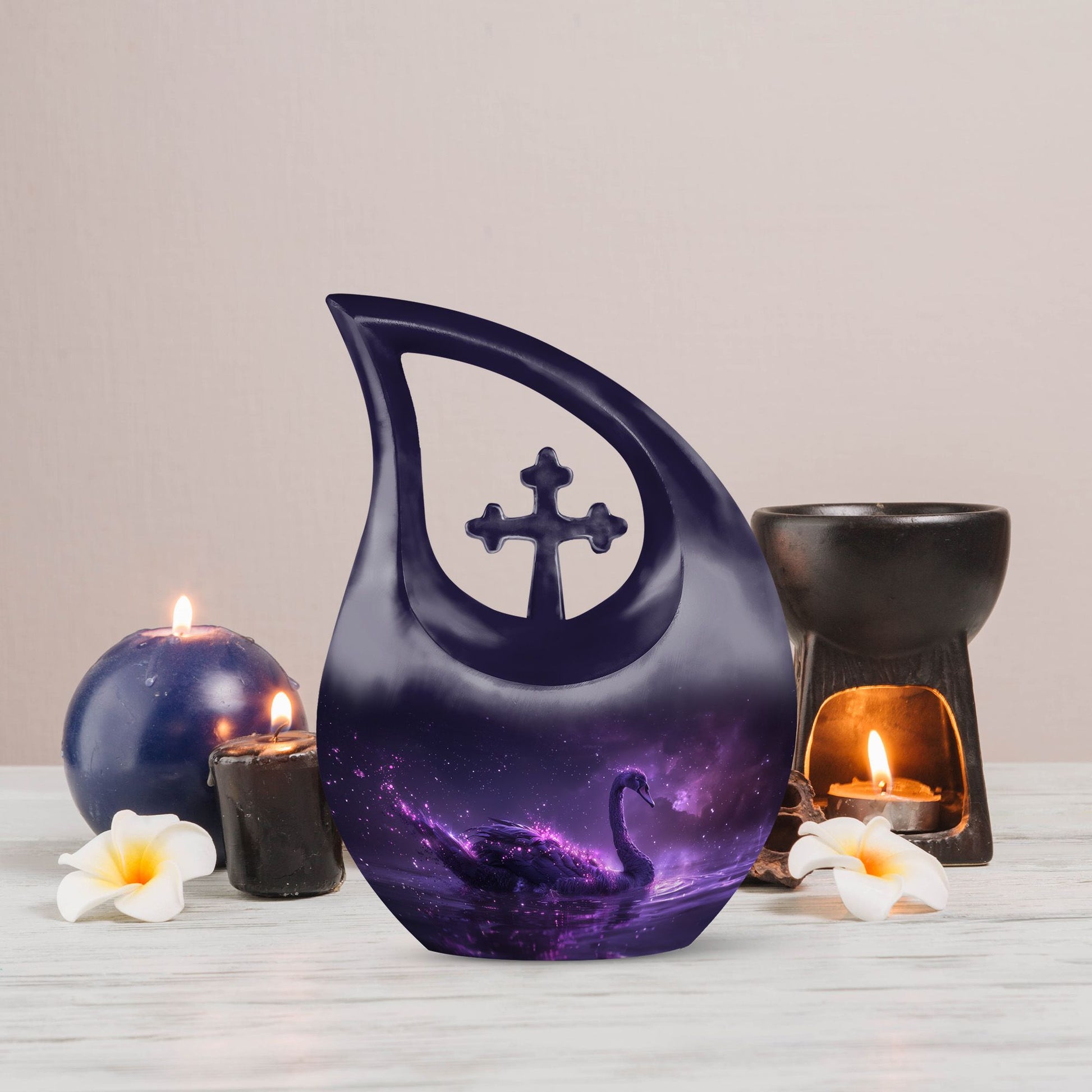 Medium-sized Nebula Swan Elegance Urn with Cross 