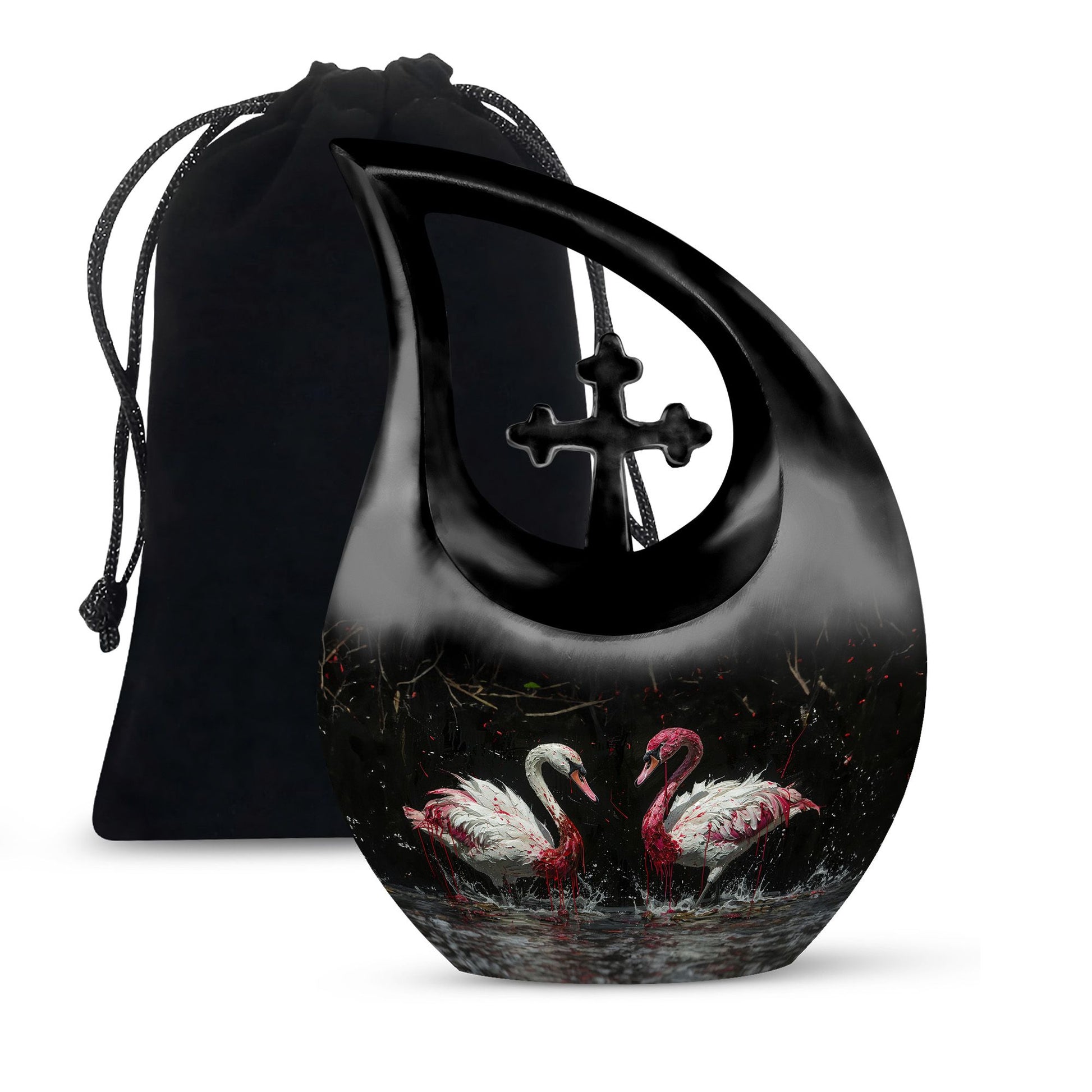 10-inch Crimson Splashed Swans Urn 