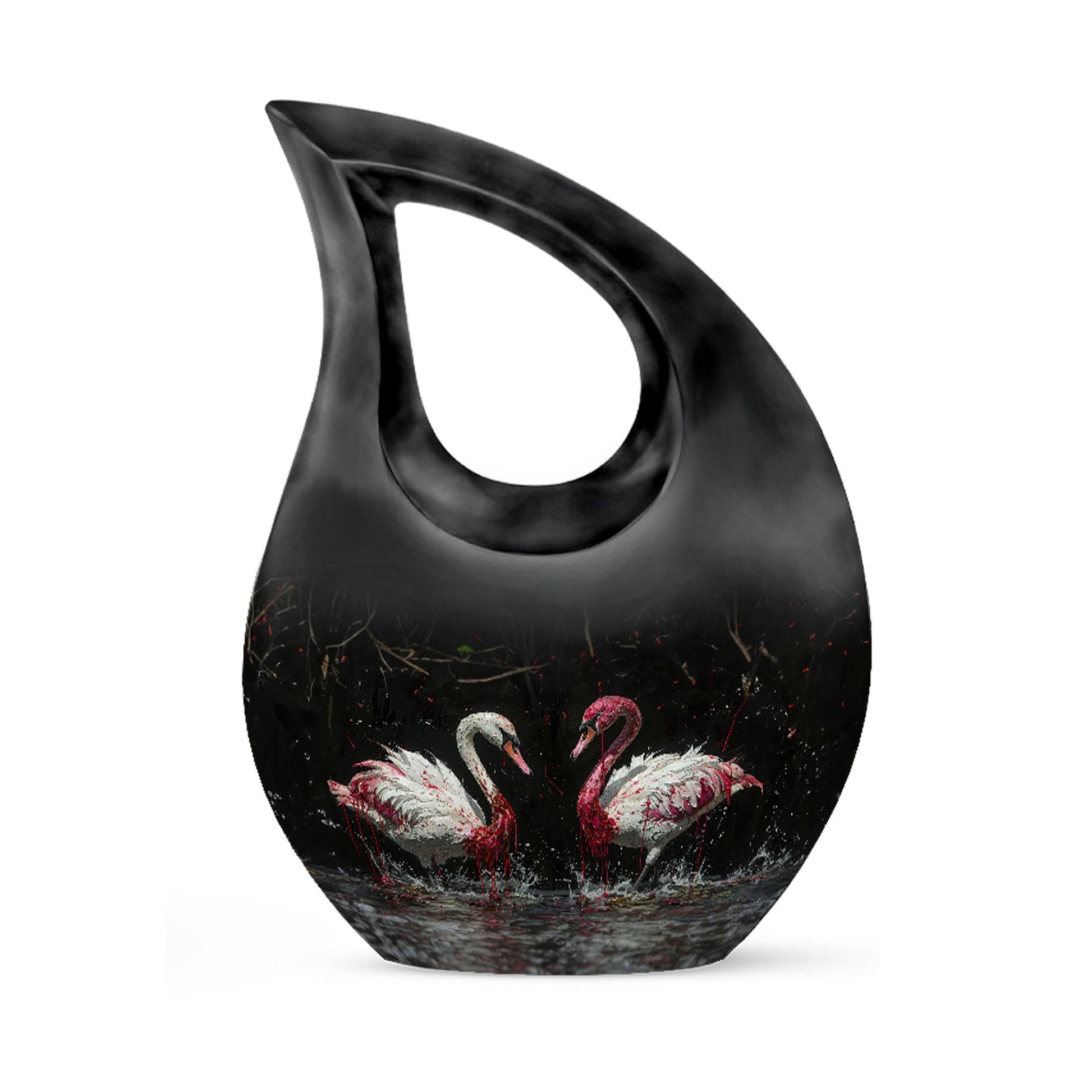 10-inch Crimson Splashed Swans Urn 