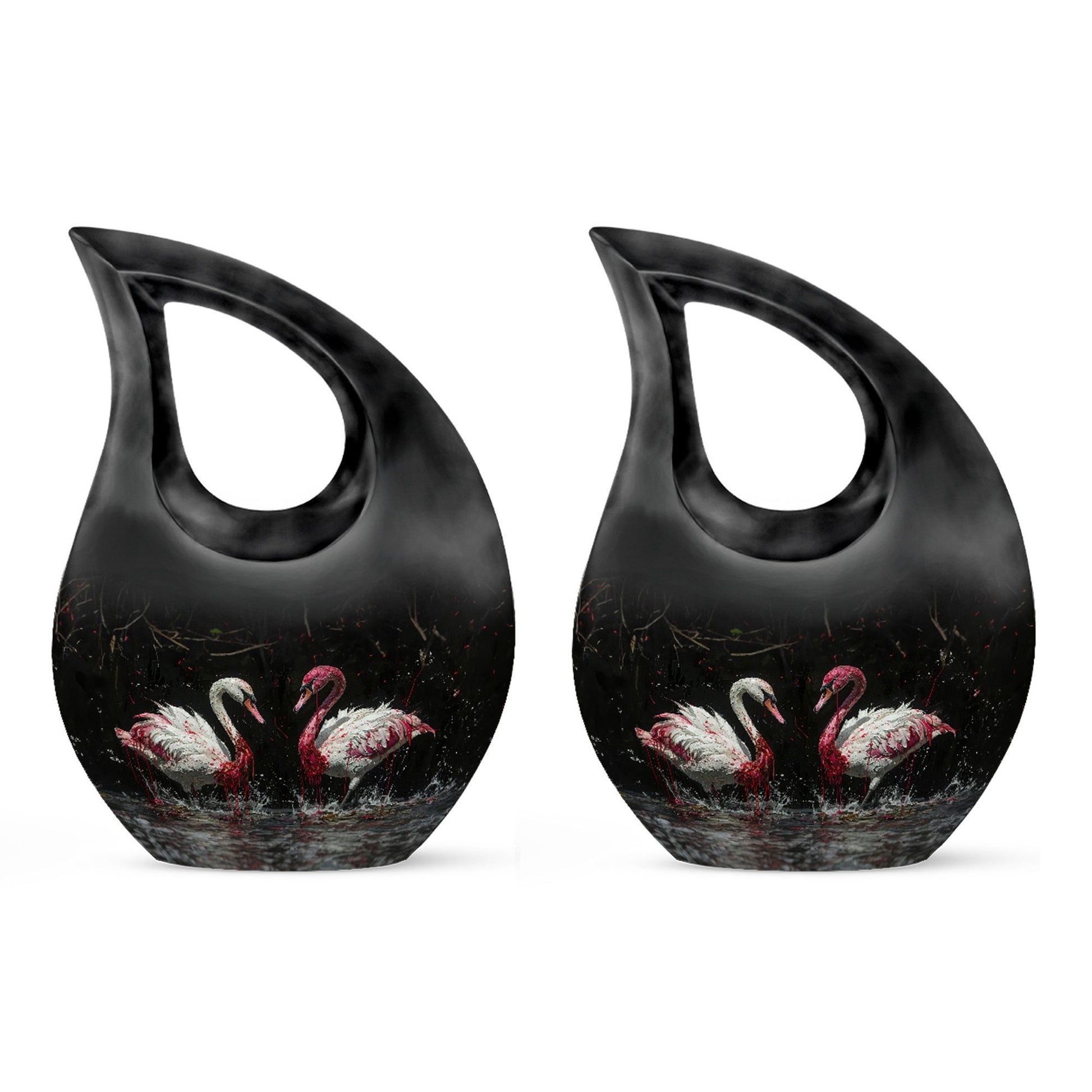 10-inch Crimson Splashed Swans Urn 