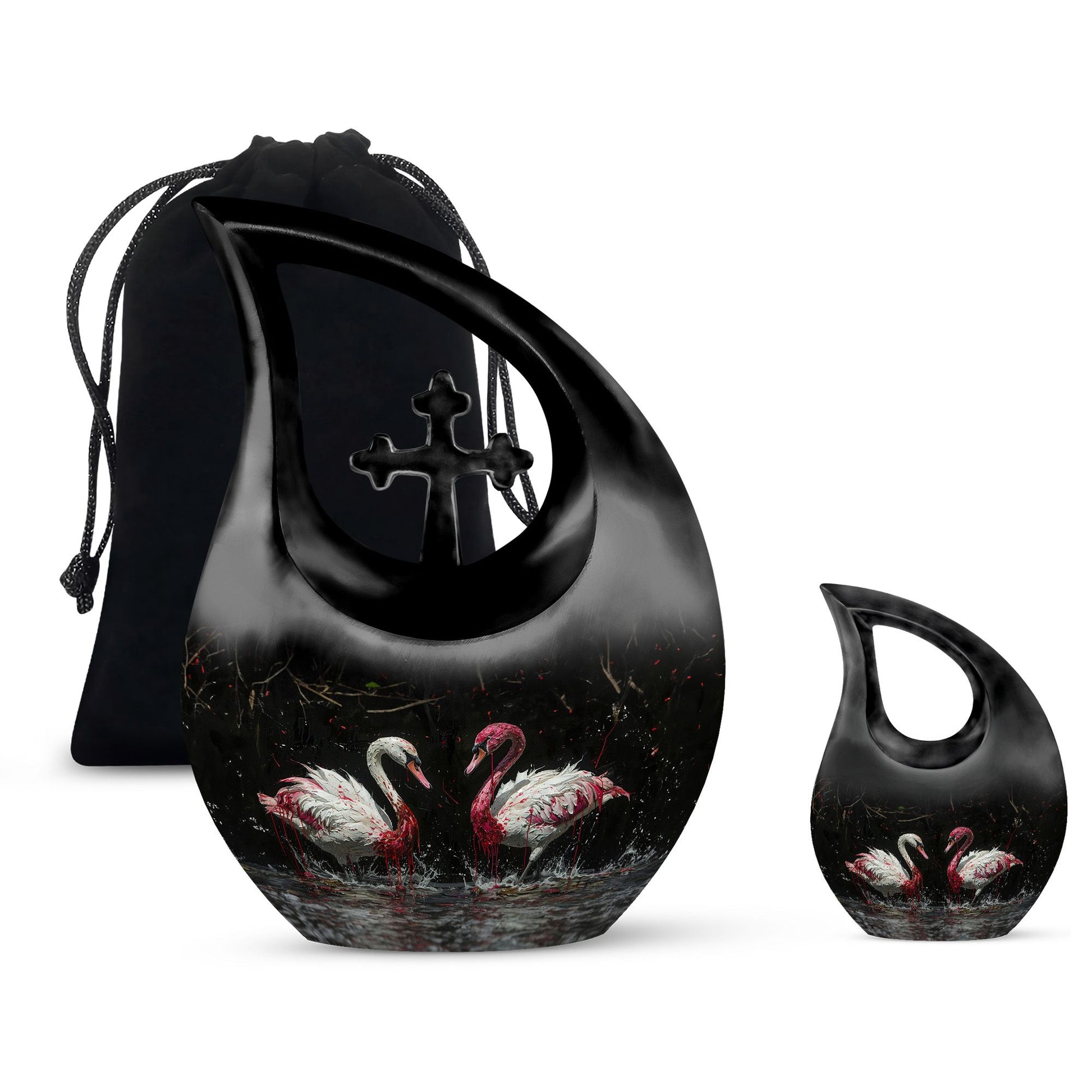 10-inch Crimson Splashed Swans Urn 