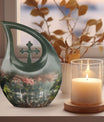 springtime swan reflection urn with cross drop design 