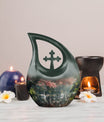 springtime swan reflection urn with cross drop design 