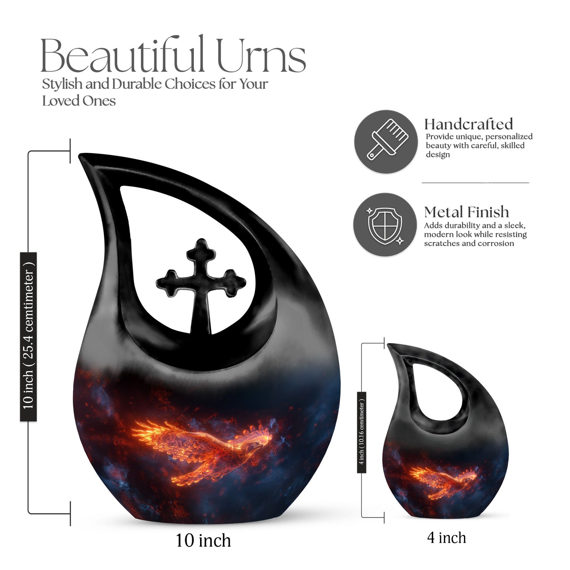 Phoenix Eagle Nebula Urn with Cross Drop design,