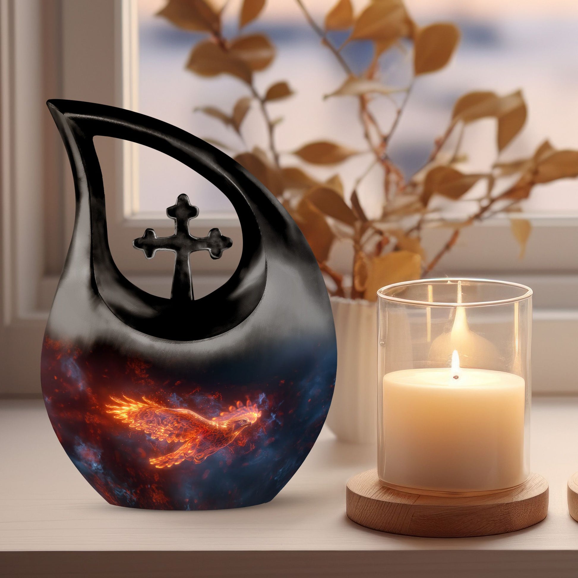 Phoenix Eagle Nebula Urn with Cross Drop design,