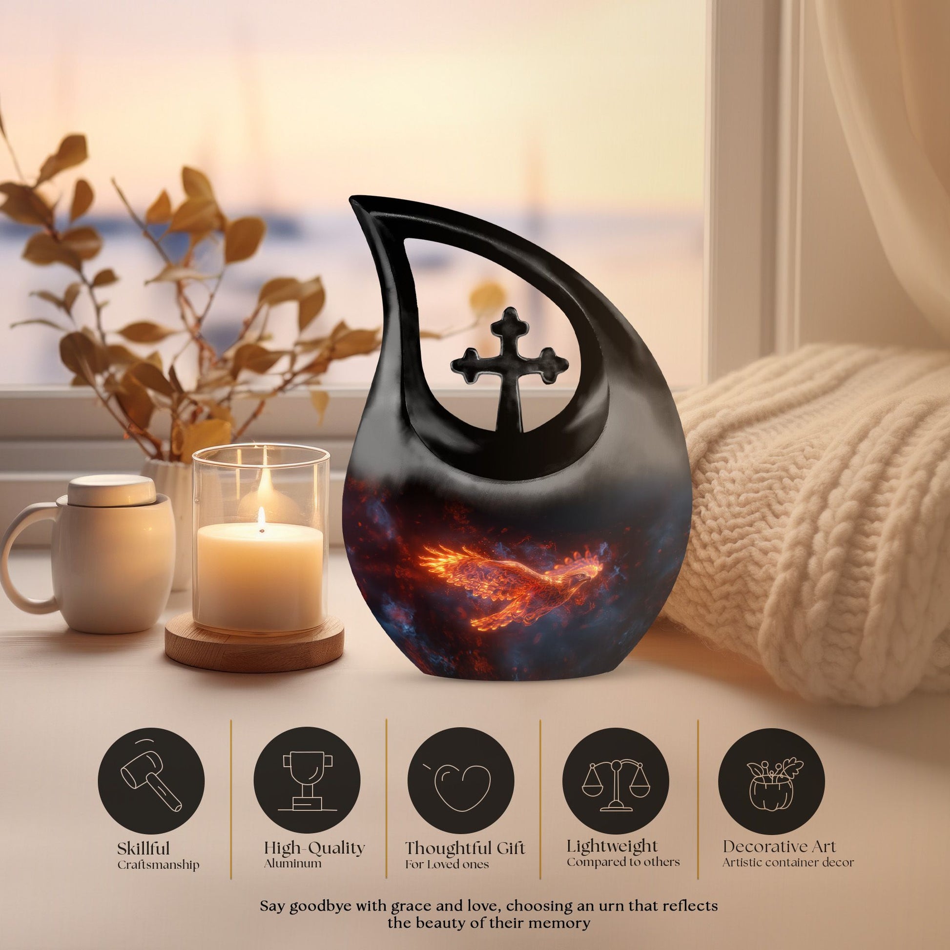 Phoenix Eagle Nebula Urn with Cross Drop design,