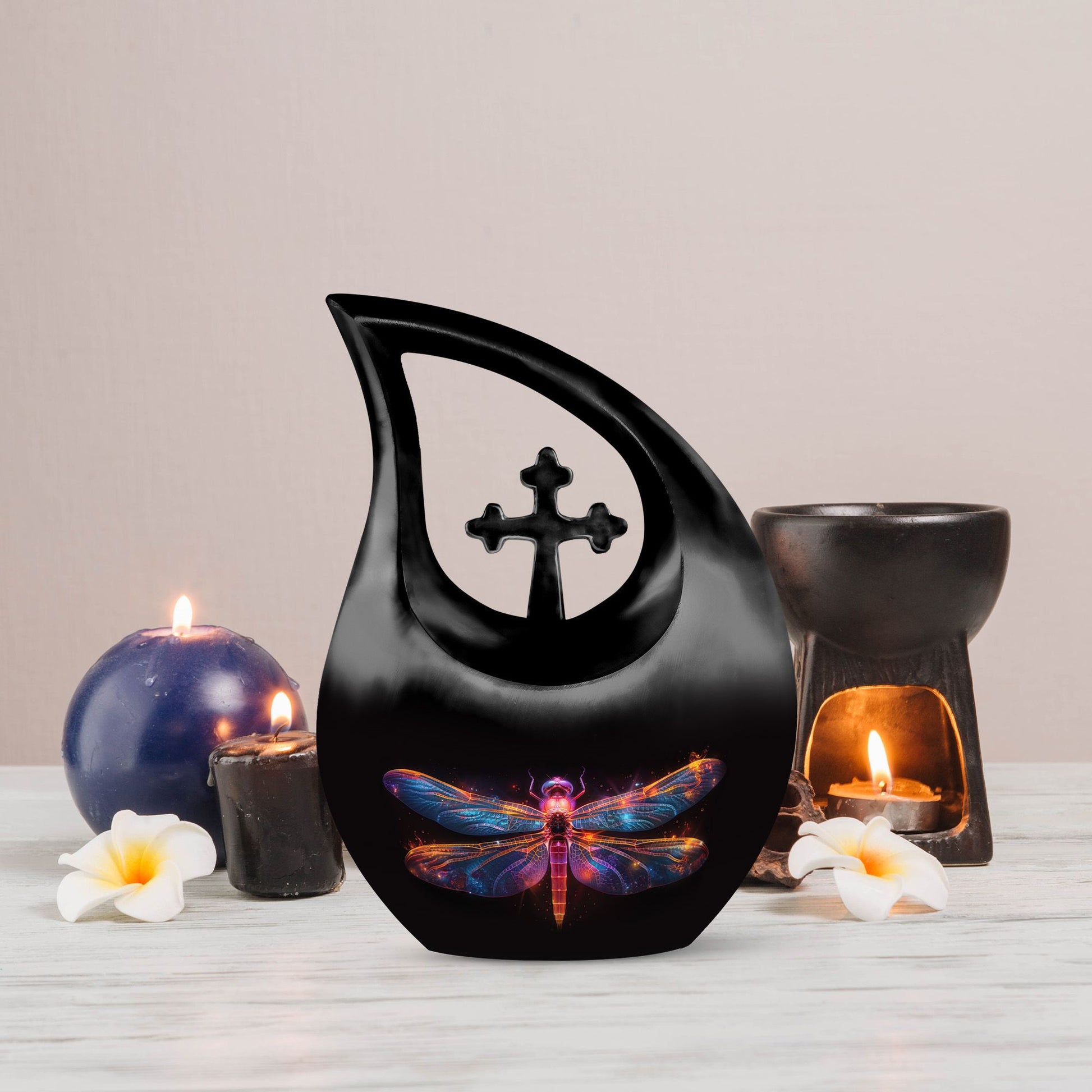 Starlit Ember Dragonfly Urn, 10-inch Cross Drop