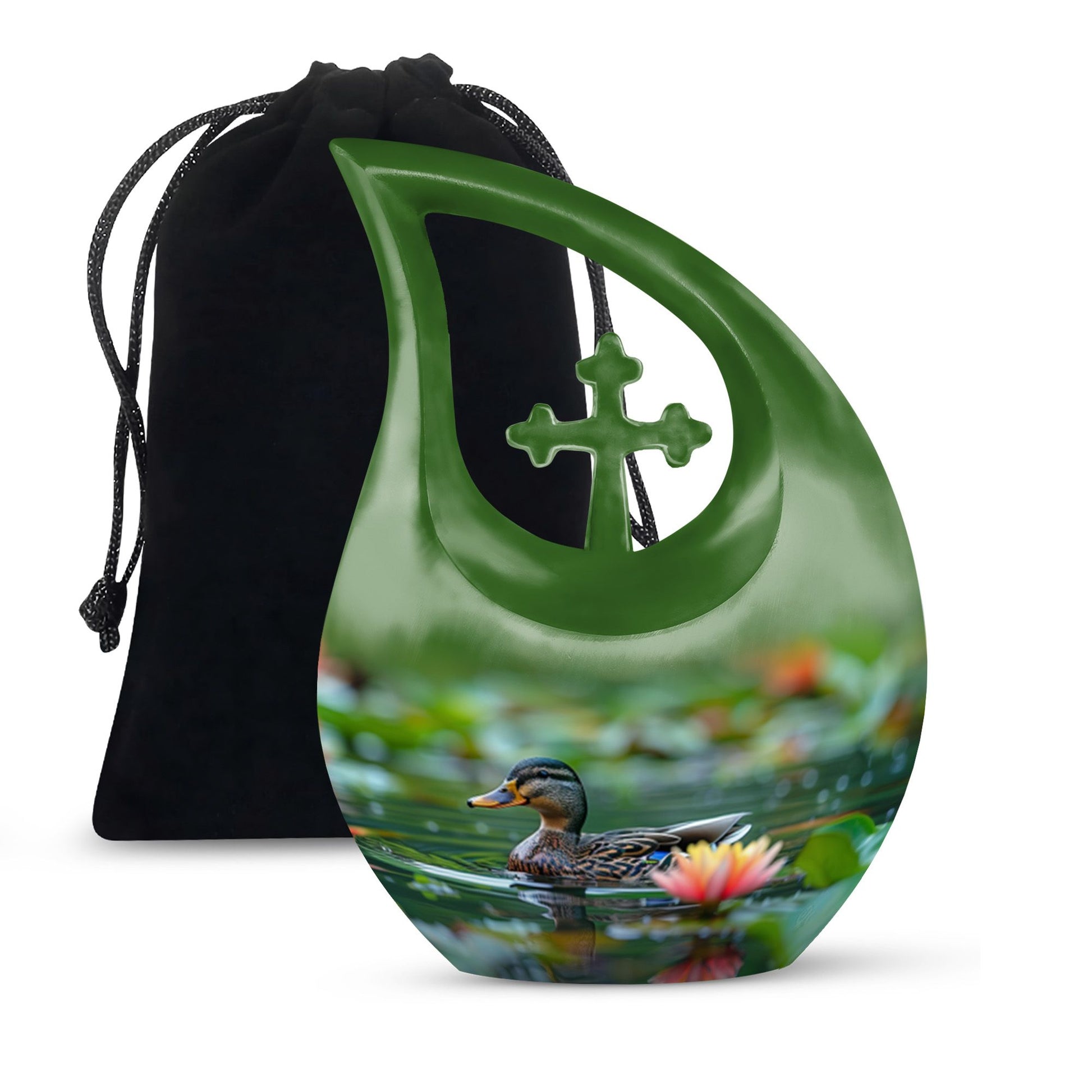 Aluminium Duck's Lotus Realm cremation urn, 