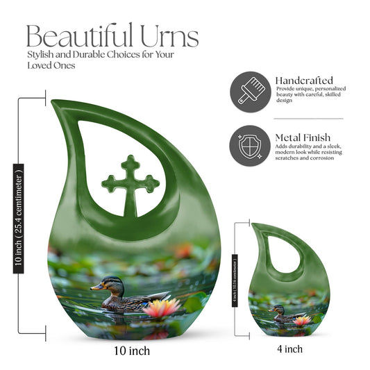 Aluminium Duck's Lotus Realm cremation urn, 