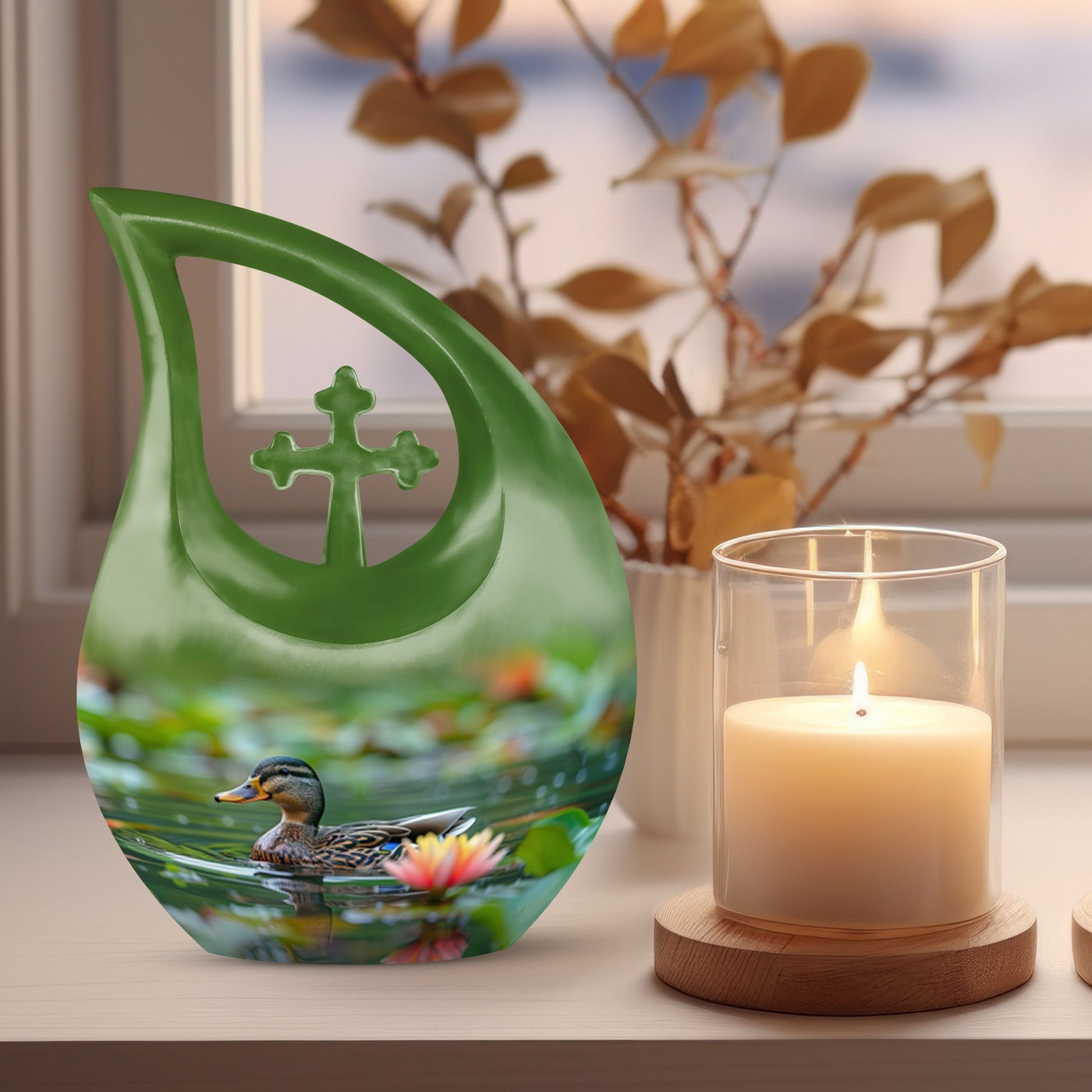 Aluminium Duck's Lotus Realm cremation urn, 