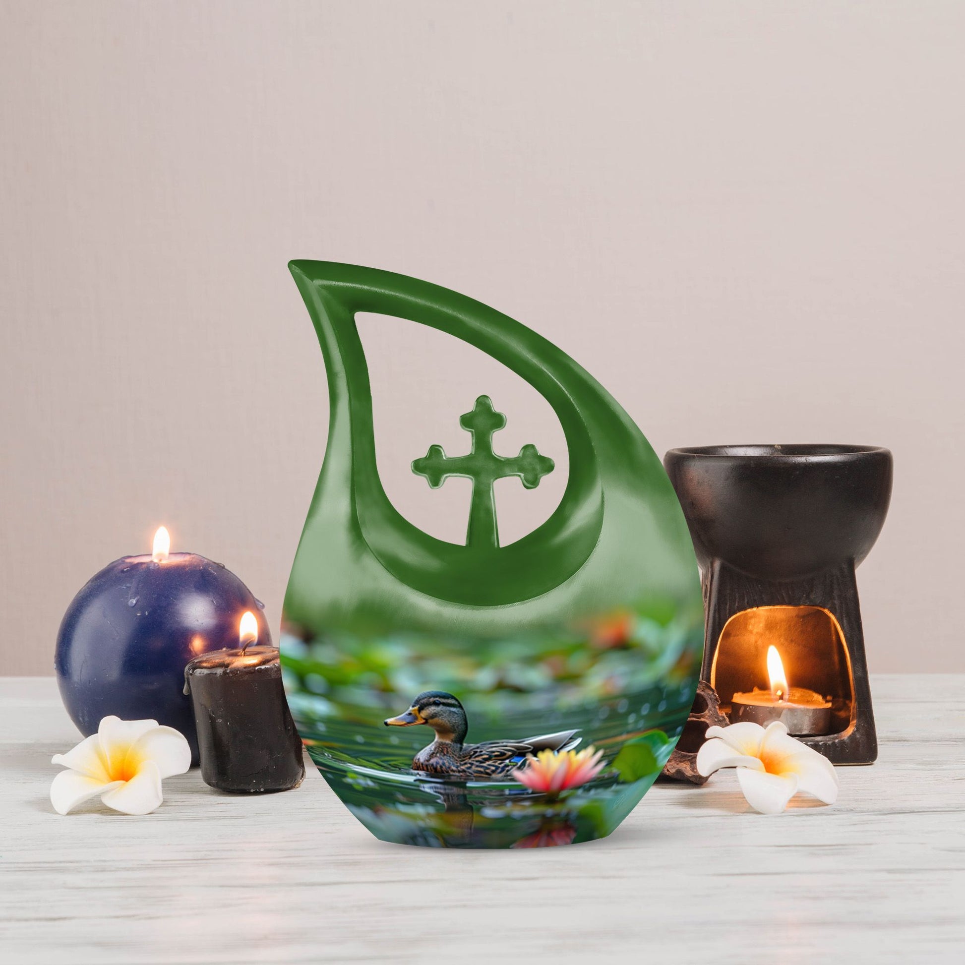 Aluminium Duck's Lotus Realm cremation urn, 