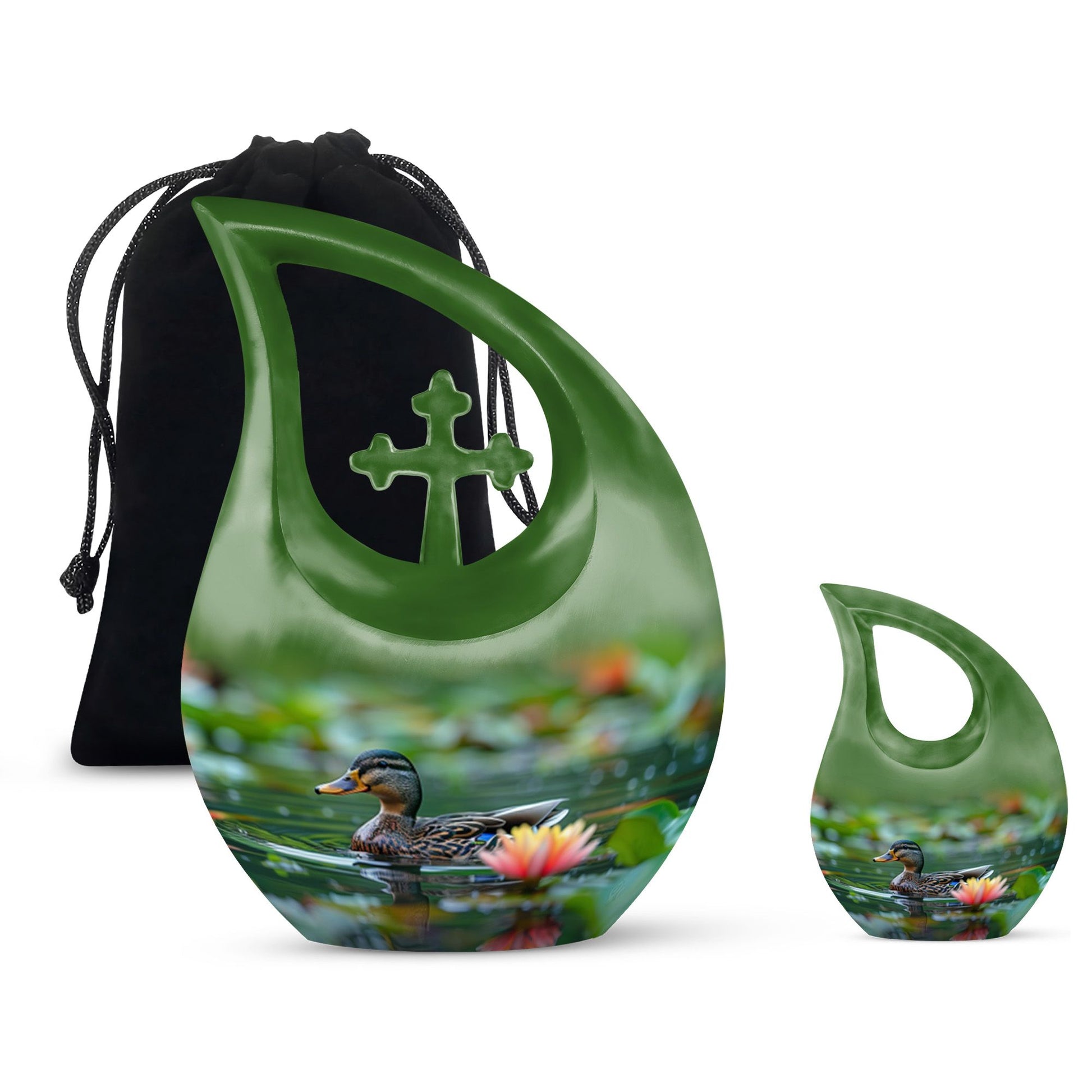 Aluminium Duck's Lotus Realm cremation urn, 