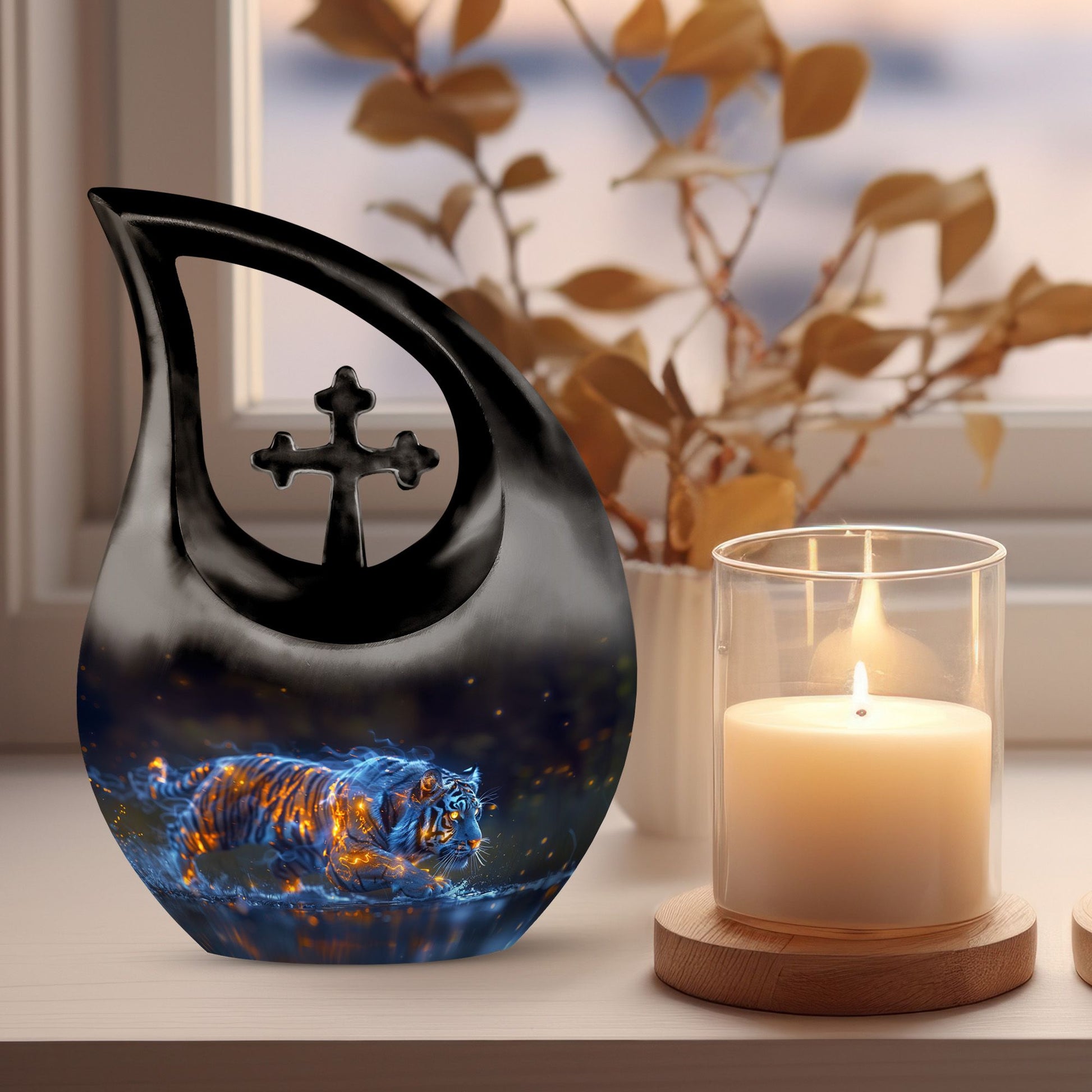 10 inch Cross Drop Aquatic Fire Essence Urn