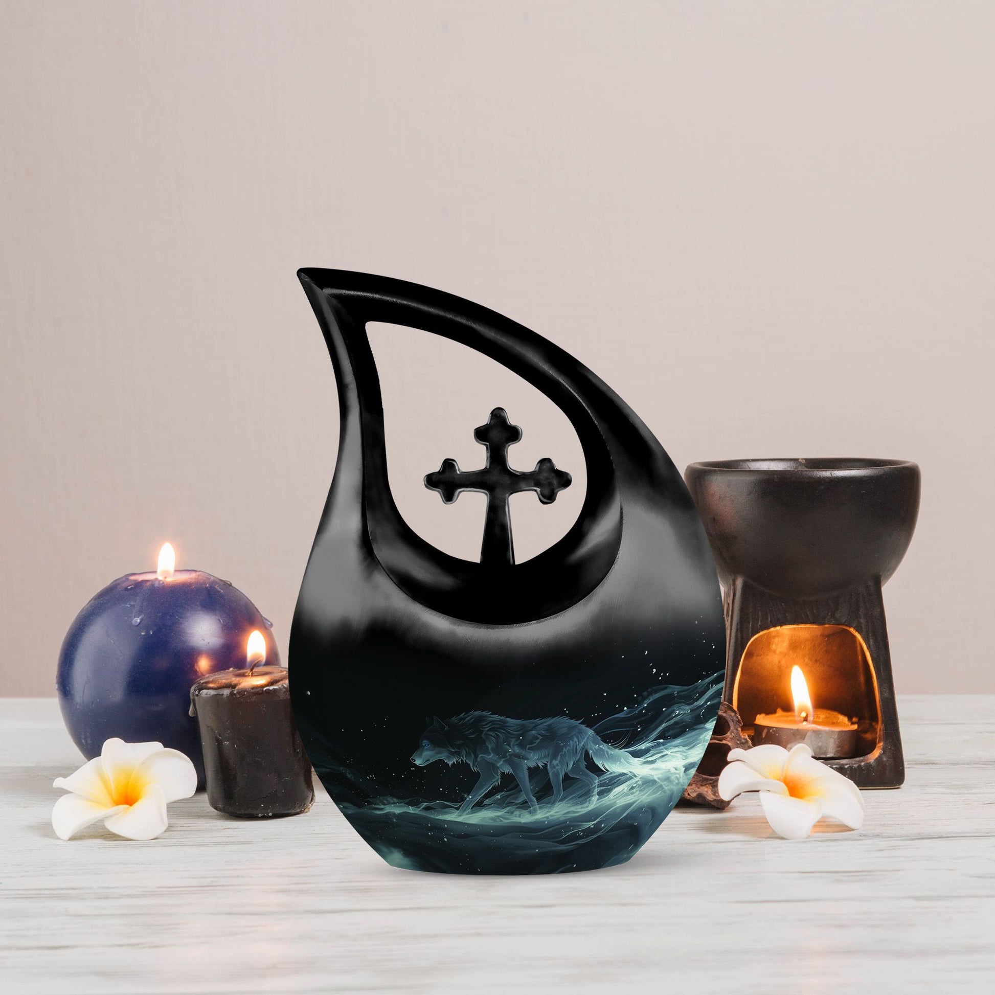 10-inch Celestial Wraith Wolf Urn 