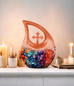 10-inch Stained Glass Cross Drop Urn,