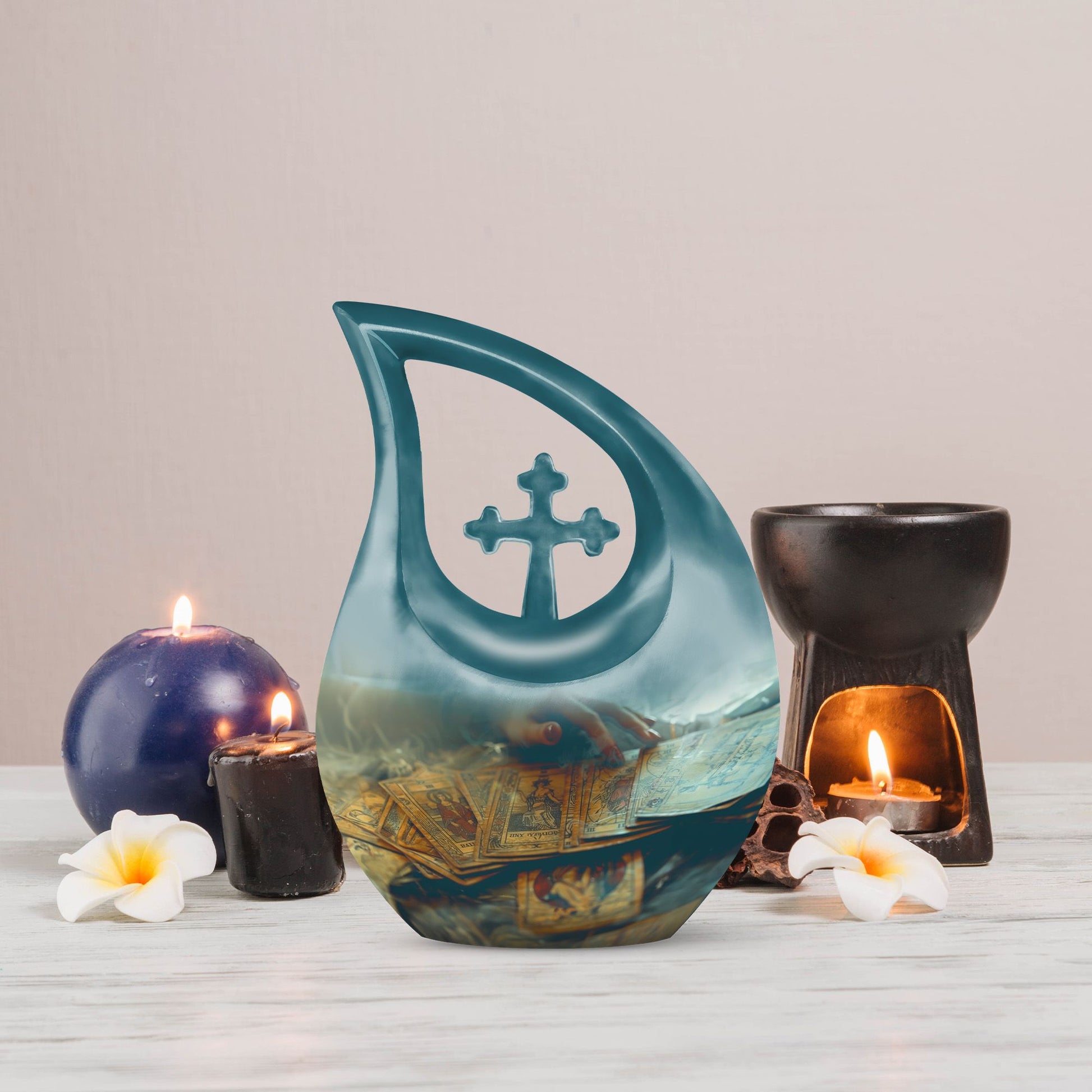 10 inch Tarot Themed Cross Drop Memorial Urn