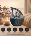 Zodiac themed 10-inch Cross Drop design Aluminum urn, 