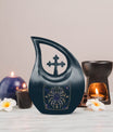 Zodiac themed 10-inch Cross Drop design Aluminum urn, 