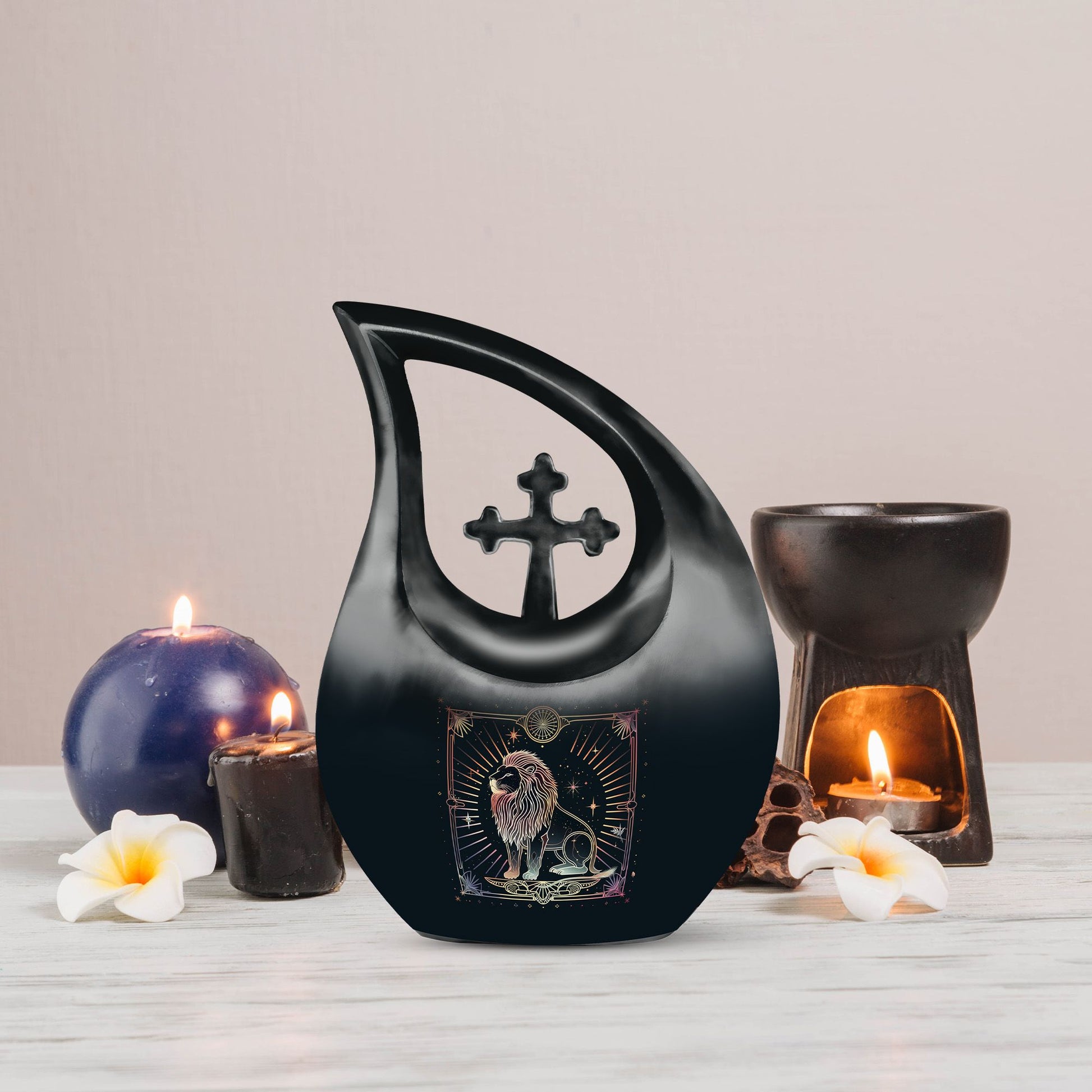 Zodiac Urn with Cross Drop design for ashes