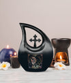 Zodiac Urn with Cross Drop design for ashes